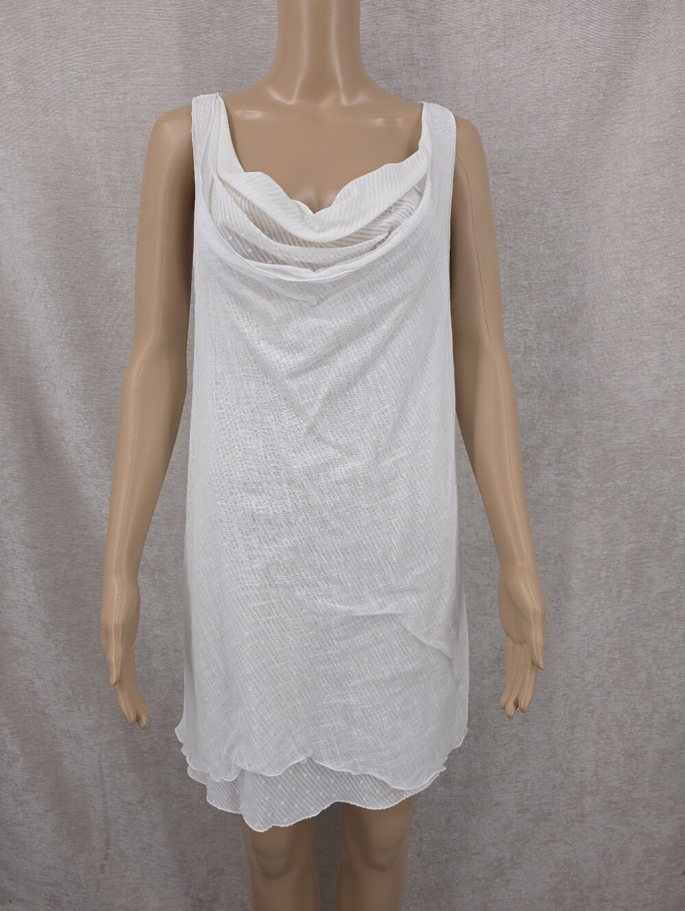 Finley Cotton Layered Textured White Sleeveless Drape Cowl Neck Tunic